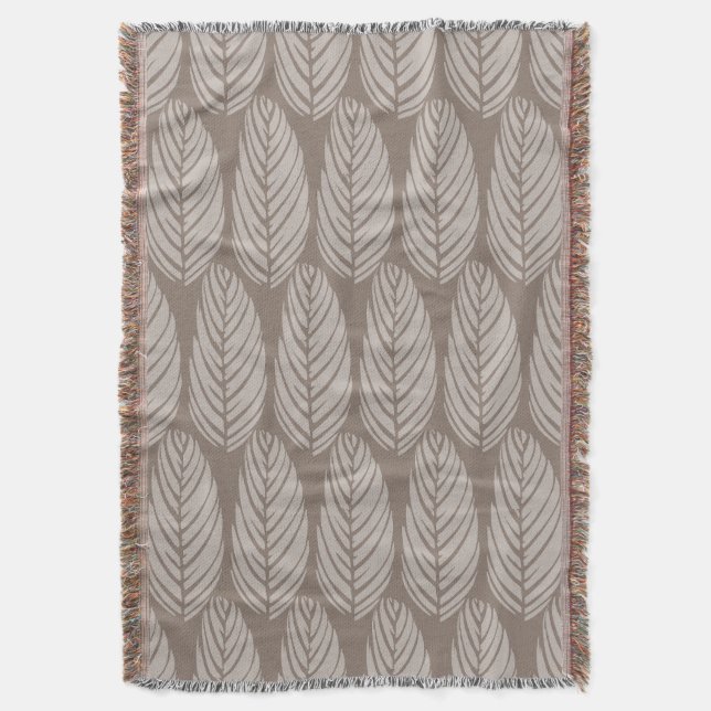 Echo Leaves Cool Taupe Misty Grey Throw Blanket (Front Vertical)