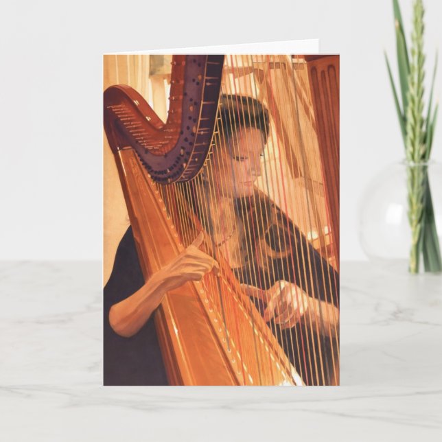 "Echo of Angels" Harp Player Watercolor Card (Front)