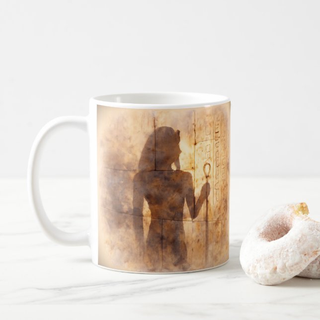 Echo of the Pharaoh Artistic Egyptian Watercolor Coffee Mug (With Donut)