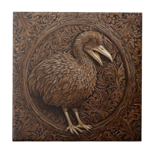 "Echoes of Extinction: Dodo Wood Art" Ceramic Tile