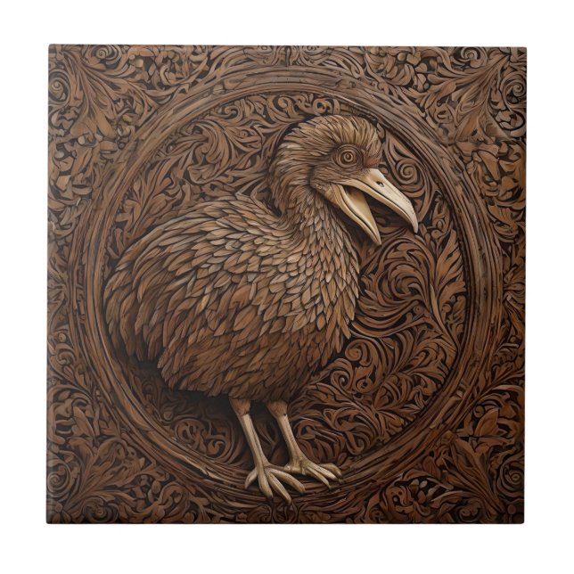 "Echoes of Extinction: Dodo Wood Art" Ceramic Tile (Front)