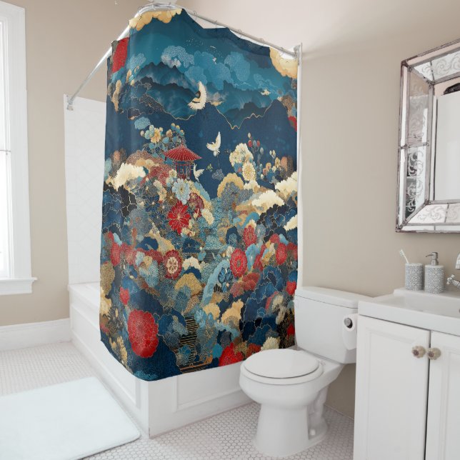 Echoes of Japan Luxury Bathroom Art Shower Curtain (In Situ)