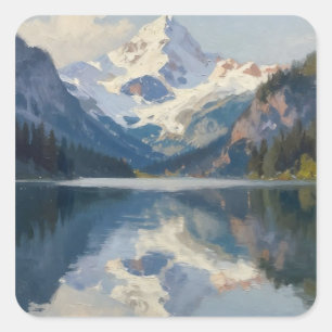 Echoes of the High Alpine: Glacial Peak Reflection Square Sticker