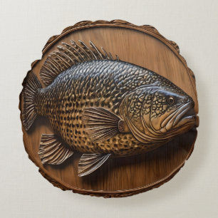 Echoes of the River: Murray Cod Wood Print, Round Cushion