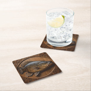 Echoes of the River: Murray Cod Wood Print, Square Paper Coaster