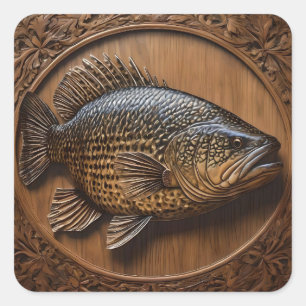 Echoes of the River: Murray Cod Wood Print,  Square Sticker