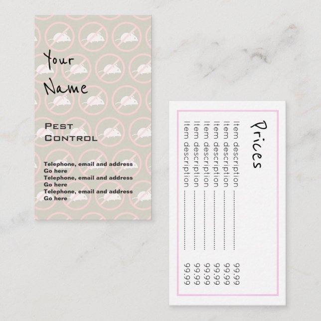 "Echoes" Pest Control Price Cards (Front/Back)