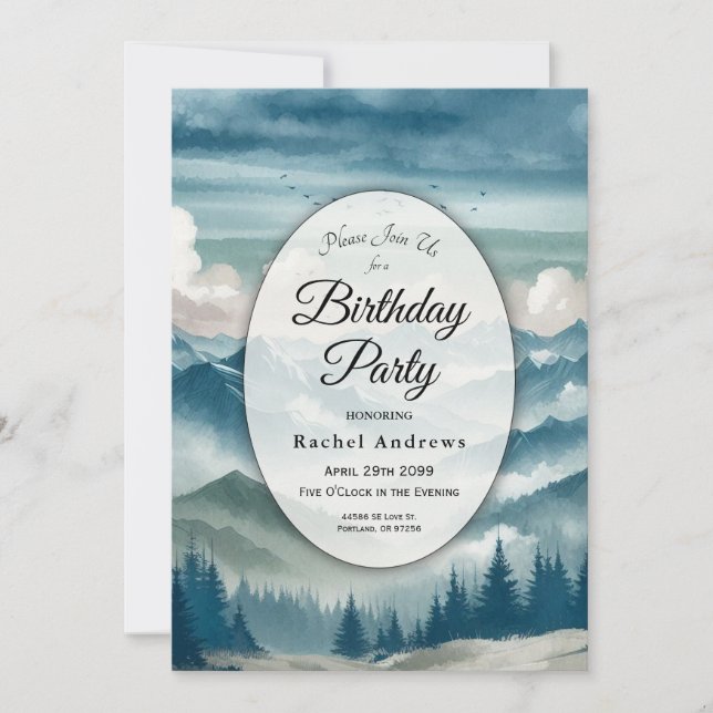 Echoes Through the Misty Pines Birthday Party Invitation (Front)