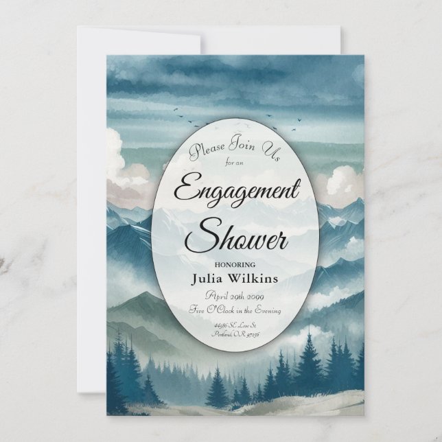 Echoes Through the Misty Pines Engagement Shower Invitation (Front)