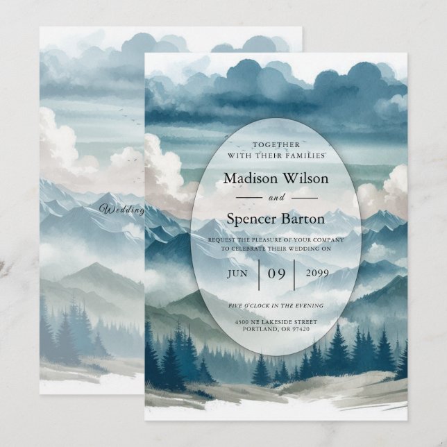 Echoes Through the Misty Pines Wedding Invitation (Front/Back)