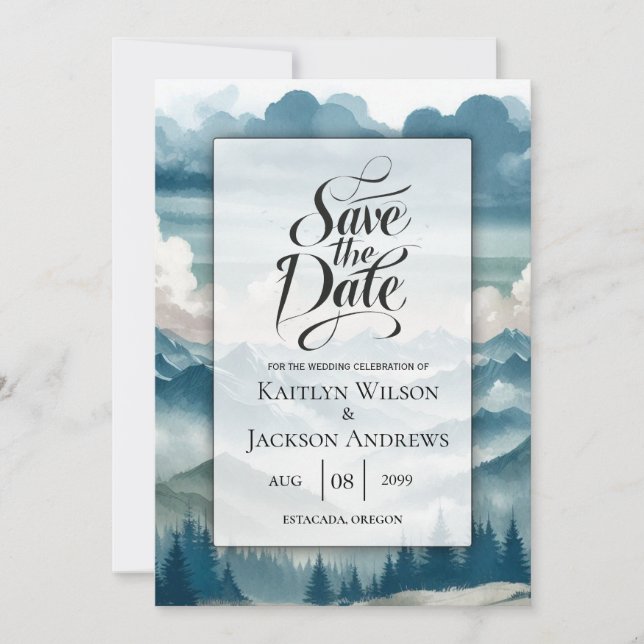Echoes Through the Misty Pines Wedding Save The Date (Front)