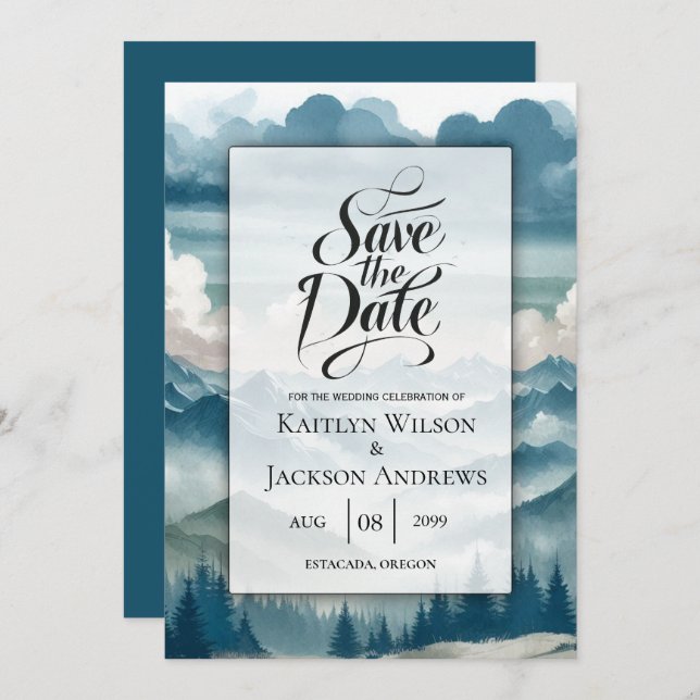 Echoes Through the Misty Pines Wedding Save The Date (Front/Back)