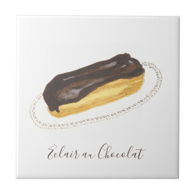 Éclair au Chocolat watercolor Ceramic Tile (Front)