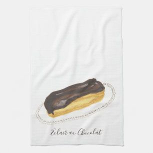 Éclair au Chocolat watercolor Tea Towel