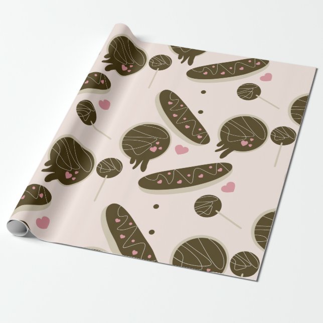  Eclair Doughnuts Cake Pops Valentine's Day    Wrapping Paper (Unrolled)