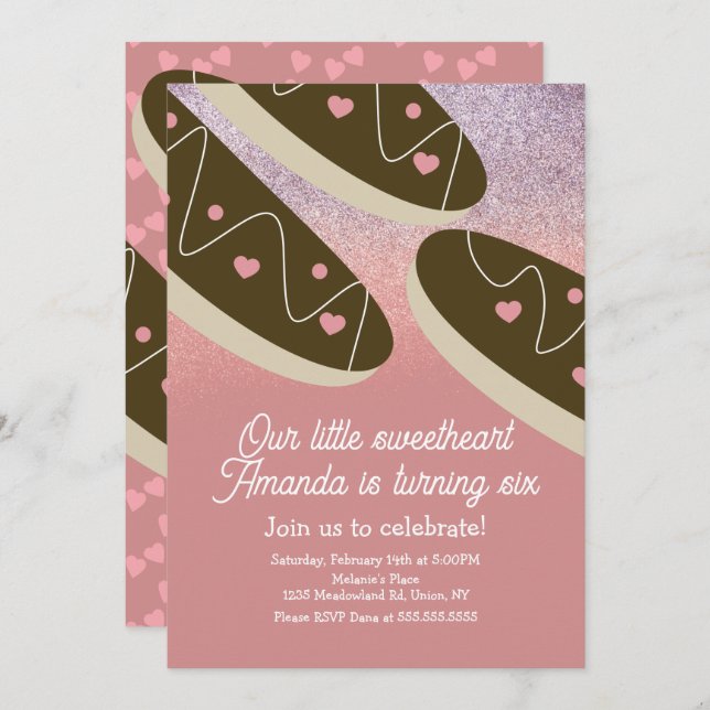 Eclair Doughnuts Faux Glitter Valentines Day   Invitation (Front/Back)