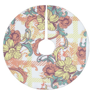 Eclectic Baroque Fabric Plaid Pattern Brushed Polyester Tree Skirt