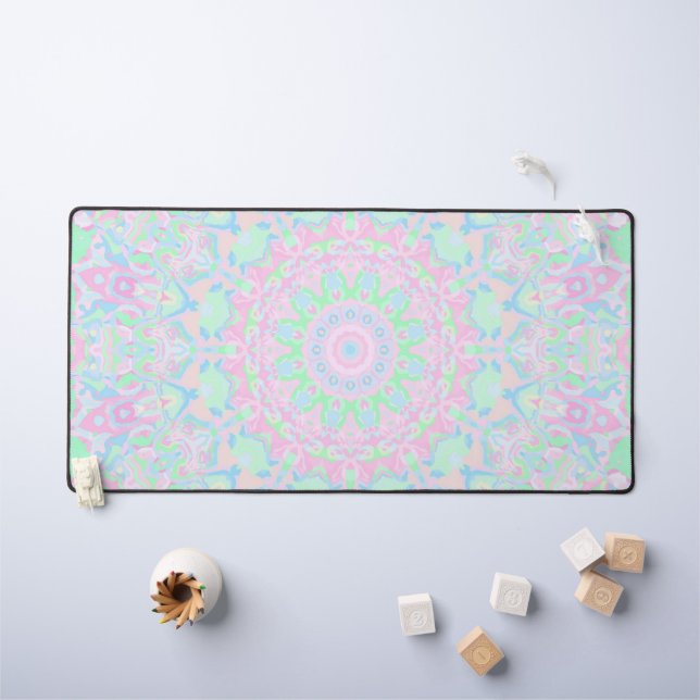 Eclectic Boho Hippie Colourful Funky Pastel Mandal Desk Mat (Kids Table)