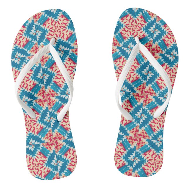 Eclectic Boho Red Turquoise X Tiles Thongs (Footbed)