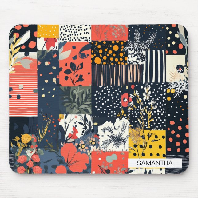 Eclectic Bold Botanical Patchwork with Polka Dots Mouse Pad (Front)