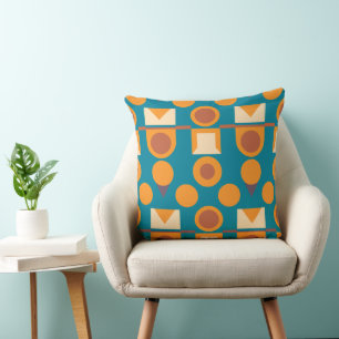 Eclectic Burnt Orange Teal Geometric Pattern Cushion