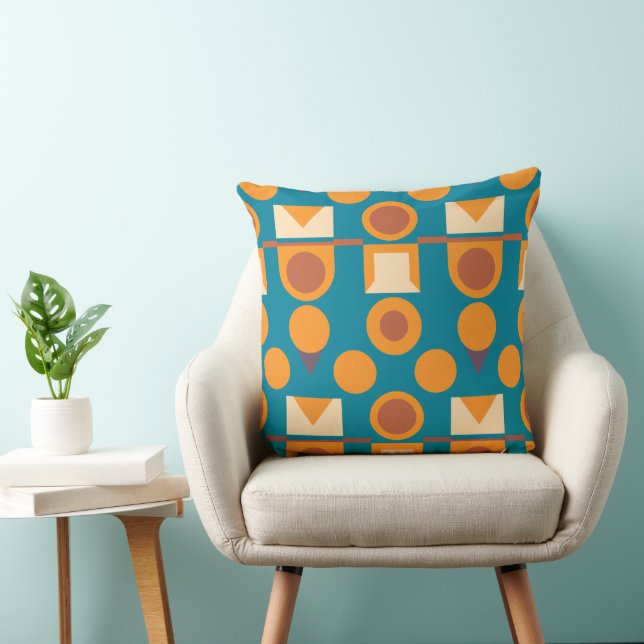 Eclectic Burnt Orange Teal Geometric Pattern Cushion (Chair)