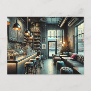 Eclectic Cafe in Rainy Seattle Postcard