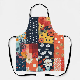 Eclectic Coral Blue Cottage Floral Patchwork Apron