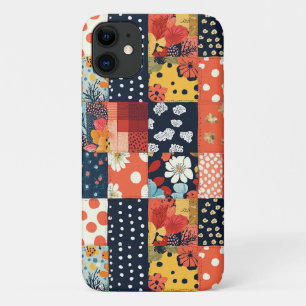 Eclectic Coral Blue Cottage Floral Patchwork iPhone 11 Case