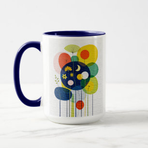 Eclectic Cosmic Bloom Modern Retro Dark Botanical Mug