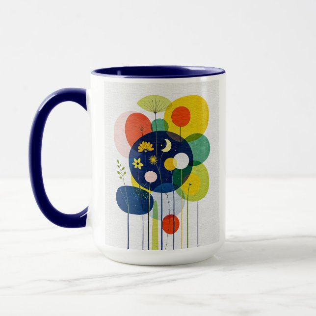Eclectic Cosmic Bloom Modern Retro Dark Botanical Mug (Left)