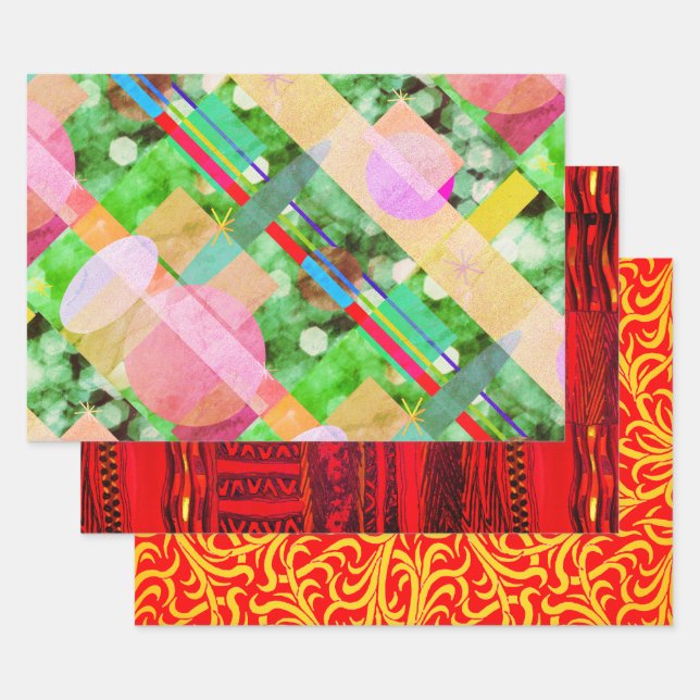 Eclectic cyber Kente on Kent Pattern sampler Wrapping Paper Sheet (Set)