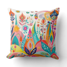 "Eclectic Enchantment: Bohemian Illustration Pillo