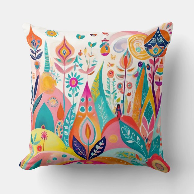 "Eclectic Enchantment: Bohemian Illustration Pillo Cushion (Front)