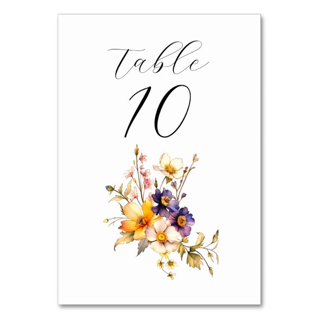 Eclectic Florals Wedding Table Card (Front)
