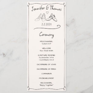 Eclectic Hand Drawn Doodle Wedding Shoes Ceremony Program