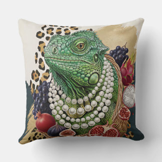 Eclectic Iguana with Pearls Throw Pillow, Chic Max Cushion