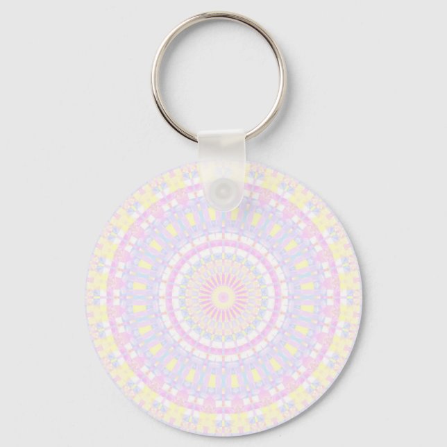 Eclectic Intricate Boho Colourful Pastel Mandala Key Ring (Front)