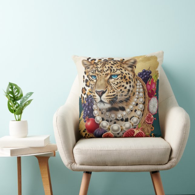 Eclectic Leopard with Pearls Throw Pillow, Chic Ma Cushion (Chair)