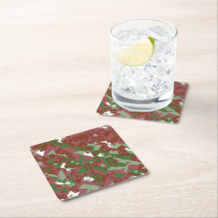 Eclectic Mod Retro Geometric Christmas Pattern Square Paper Coaster