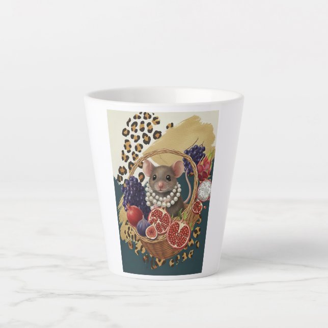 Eclectic Mouse with Pearls Latte Mug, Chic Maximal Mug (Front)