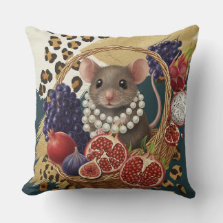 Eclectic Mouse with Pearls Throw Pillow, Chic Maxi Cushion