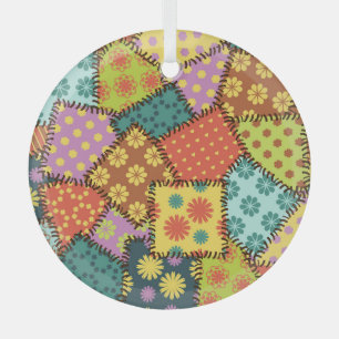 Eclectic Patchwork: Diverse Pattern Mix Glass Tree Decoration