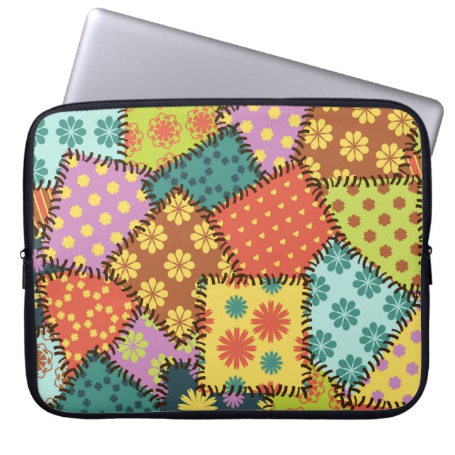 Eclectic Patchwork: Diverse Pattern Mix Laptop Sleeve (Front)