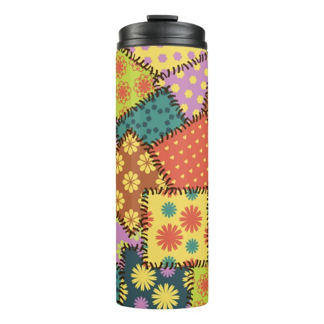Eclectic Patchwork: Diverse Pattern Mix Thermal Tumbler (Front)