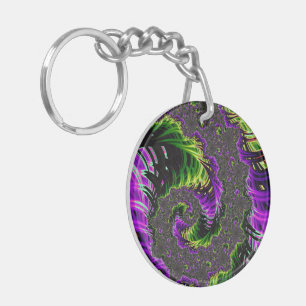 Eclectic Psychedelic Spiral Fractal Abstract Art Key Ring