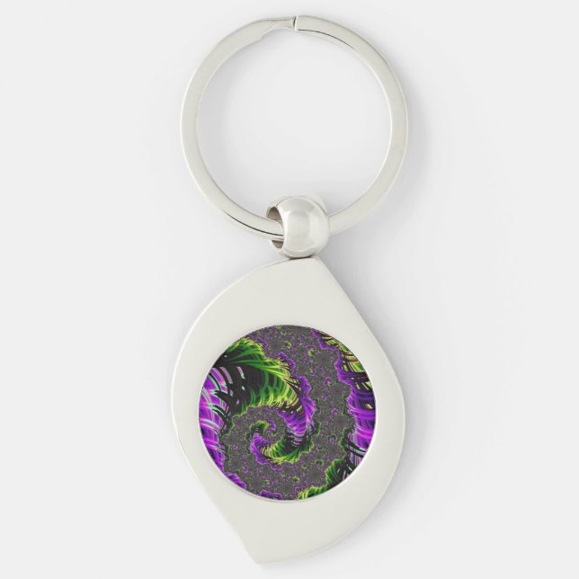 Eclectic Psychedelic Spiral Fractal Abstract Art Key Ring (Front)