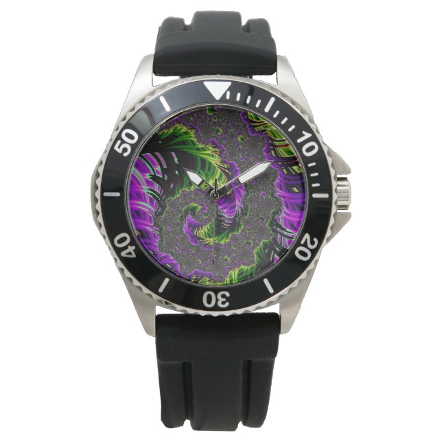Eclectic Psychedelic Spiral Fractal Abstract Art Watch (Front)