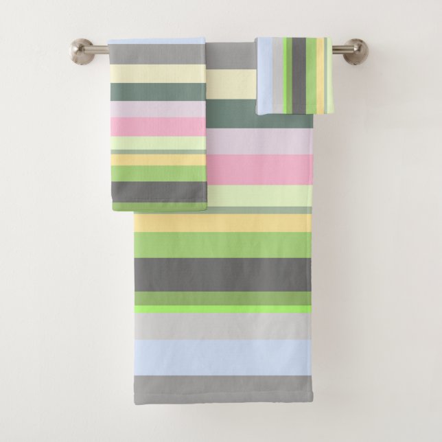 Eclectic Retro Rainbow Vertical Stripes Bath Towel Set (Insitu)