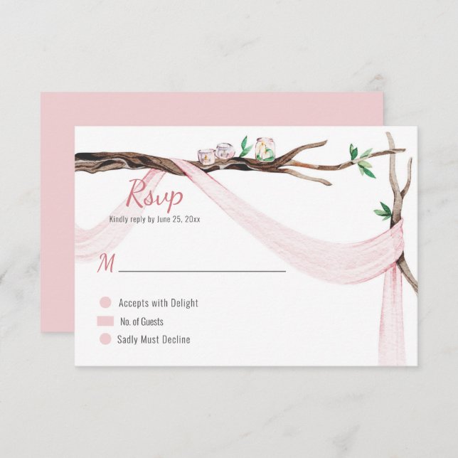 Eclectic Romance Tree Branch Blush Pink Gauze RSVP (Front/Back)